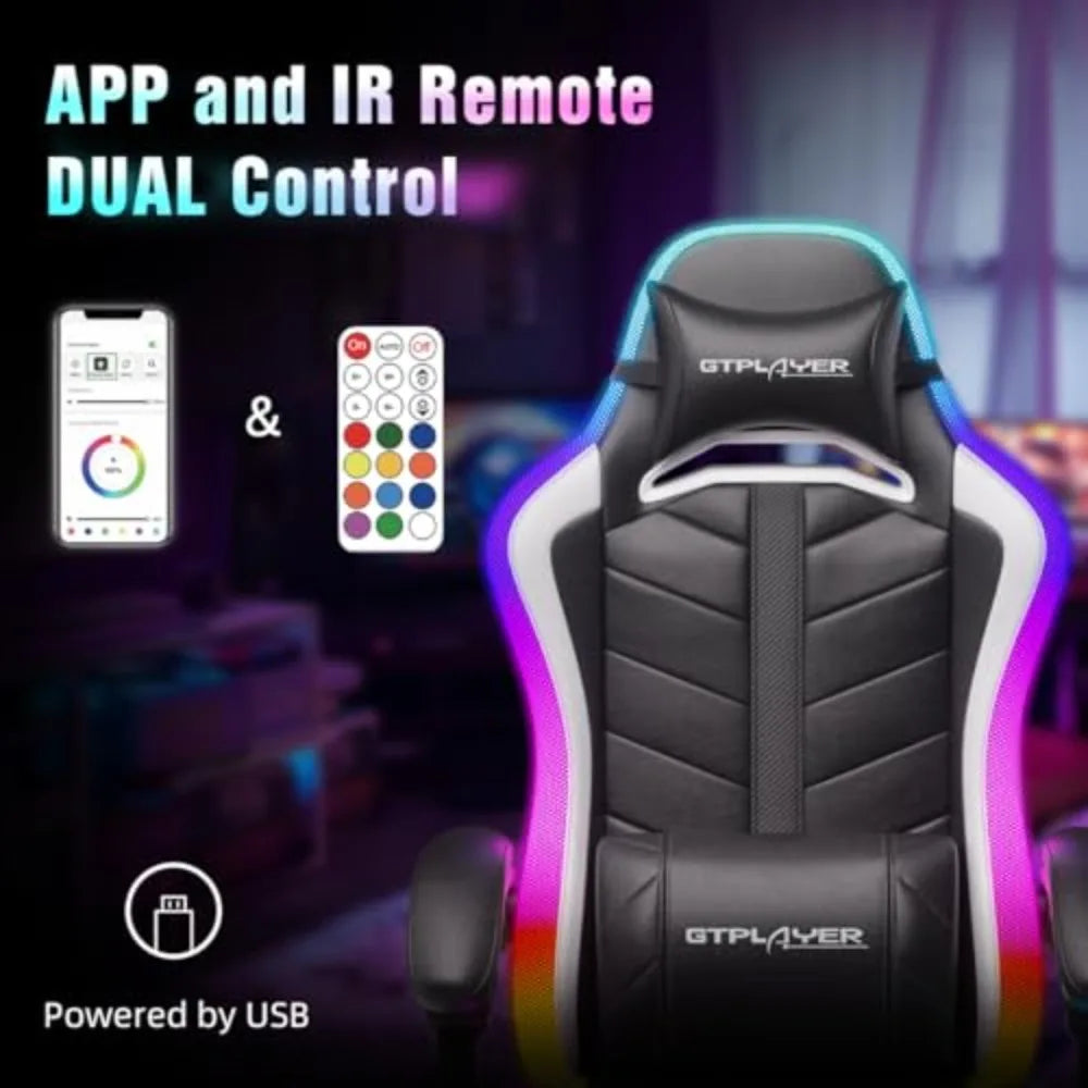 Gaming Chair, Computer Chair with RGB LED Lights, High Back Ergonomic Chair for Adults with Footrest and Linkage