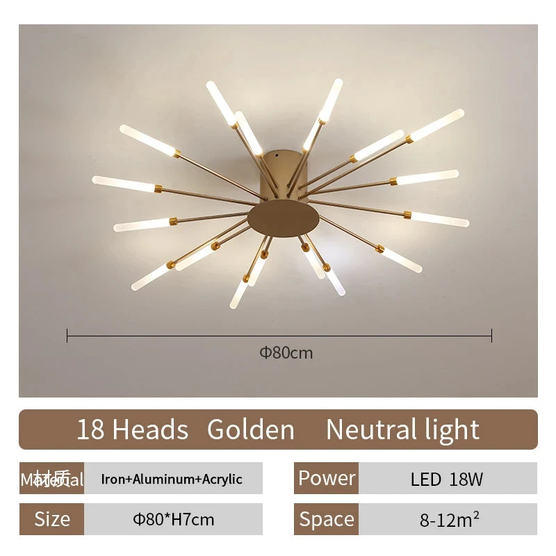 Multi-Head LED Ceiling Light | Black & Gold-Tone Surface Mount | Living Rooms, Dining Rooms & Bedrooms