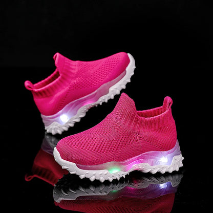 Kids Sneakers Children Baby Girls Boys Breathable Mesh Led Luminous Socks Sport Run Sneakers Shoes Sapato Infantil Light Up Shoe