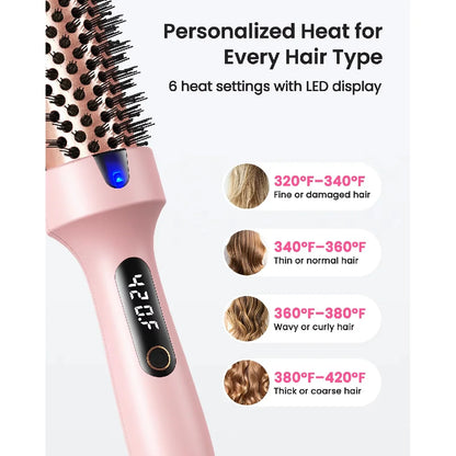 Dual Voltage Ionic Thermal Brush For Curling And Straightening 6 Temperature Settings & LED Digital Display Hot Air Styler