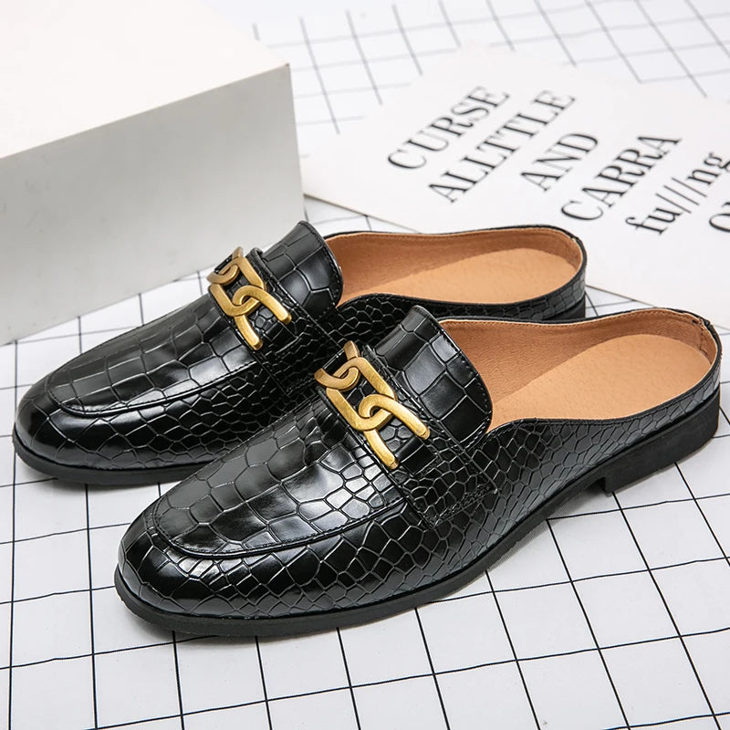 Men's Black Half Shoes For Men Leather Loafers Shoes Man Mules Casual Shoes Male Footwear Fashion Social Mocassins Summer 2023