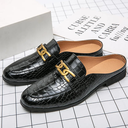 Men's Black Half Shoes For Men Leather Loafers Shoes Man Mules Casual Shoes Male Footwear Fashion Social Mocassins Summer 2023