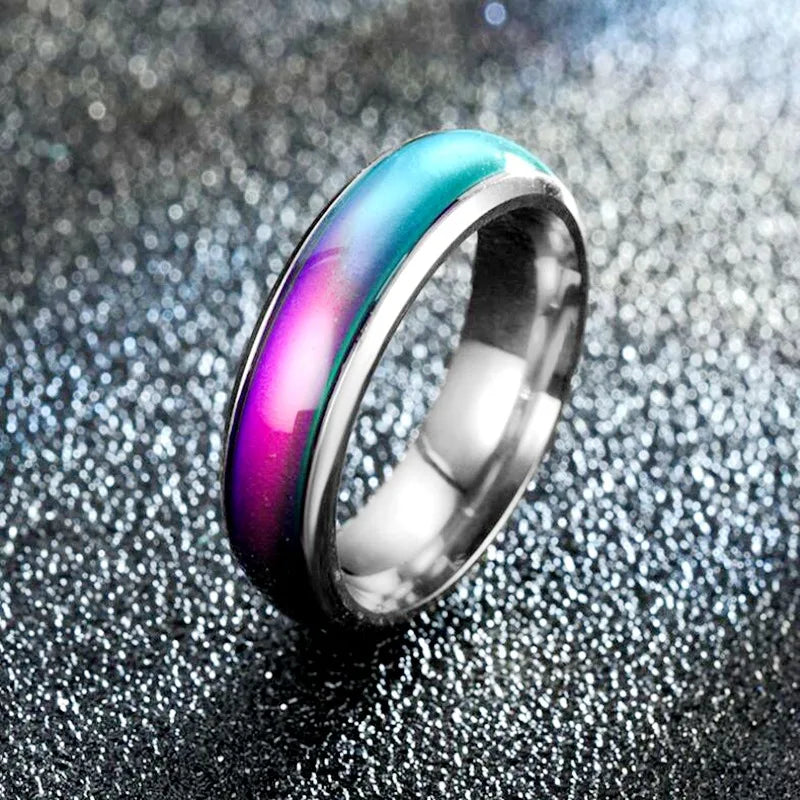 2 Colors Stainless Steel Changing Color Rings Mood Emotion Feeling Temperature Ring for Women Men Couples Ring Tone Jewelry Gift