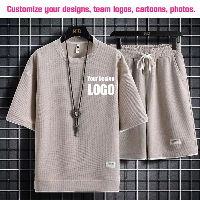 Personalized Custom Print Short Sleeve  T-Shirt Sport Shorts 2 Piece Sets Men's Summer Outfit Breathable and Quick-drying