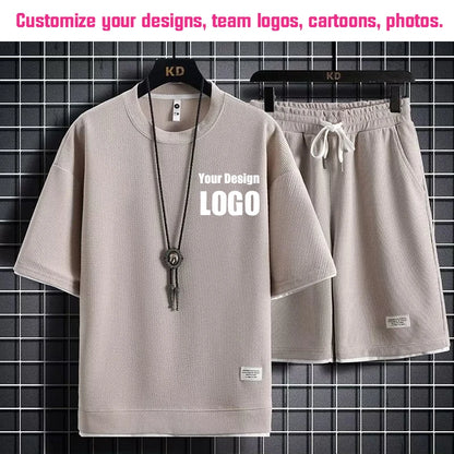Personalized Custom Print Short Sleeve  T-Shirt Sport Shorts 2 Piece Sets Men's Summer Outfit Breathable and Quick-drying