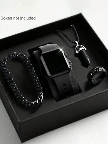 Men's LED Square Watch And Jewelry Set Birthday Gift Non-Smartwatch Box Not Included