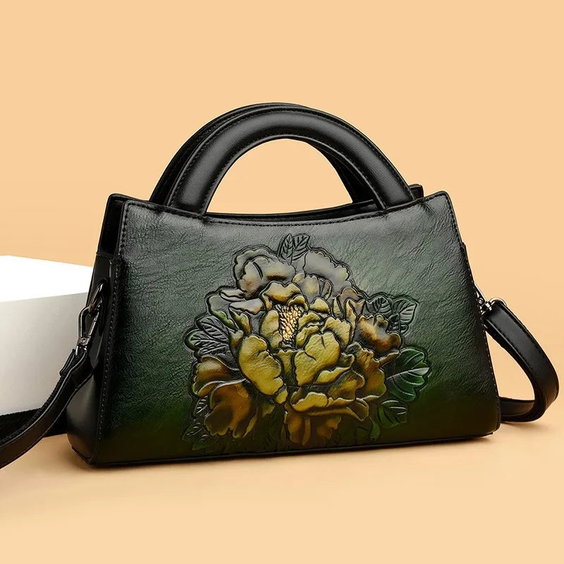 Pu Chinese style women's middle-aged mother bag ethnic style bag autumn fashion women's bag temperament portable messenger