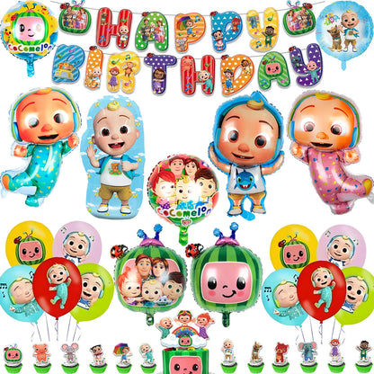 Cocomelon Balloon JJ Melon Watermelon Toy Happy Birthday Banner Party Decoration Backdrop Cake Topper JOJO Disposable Tableware
