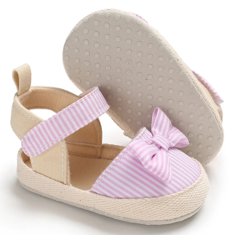 Bow Canvas Baby Girls Sandals, Summer Soft Sole Comfortable Lightweight Casual Walking Shoes