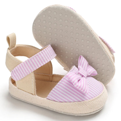 Bow Canvas Baby Girls Sandals, Summer Soft Sole Comfortable Lightweight Casual Walking Shoes