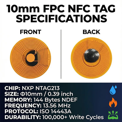 10mm FPC NFC Tag NTAG213 Rewritable Sticker for iPhone Android Devices Mini RFID Sticker 144 Bytes for Smart Home Automation