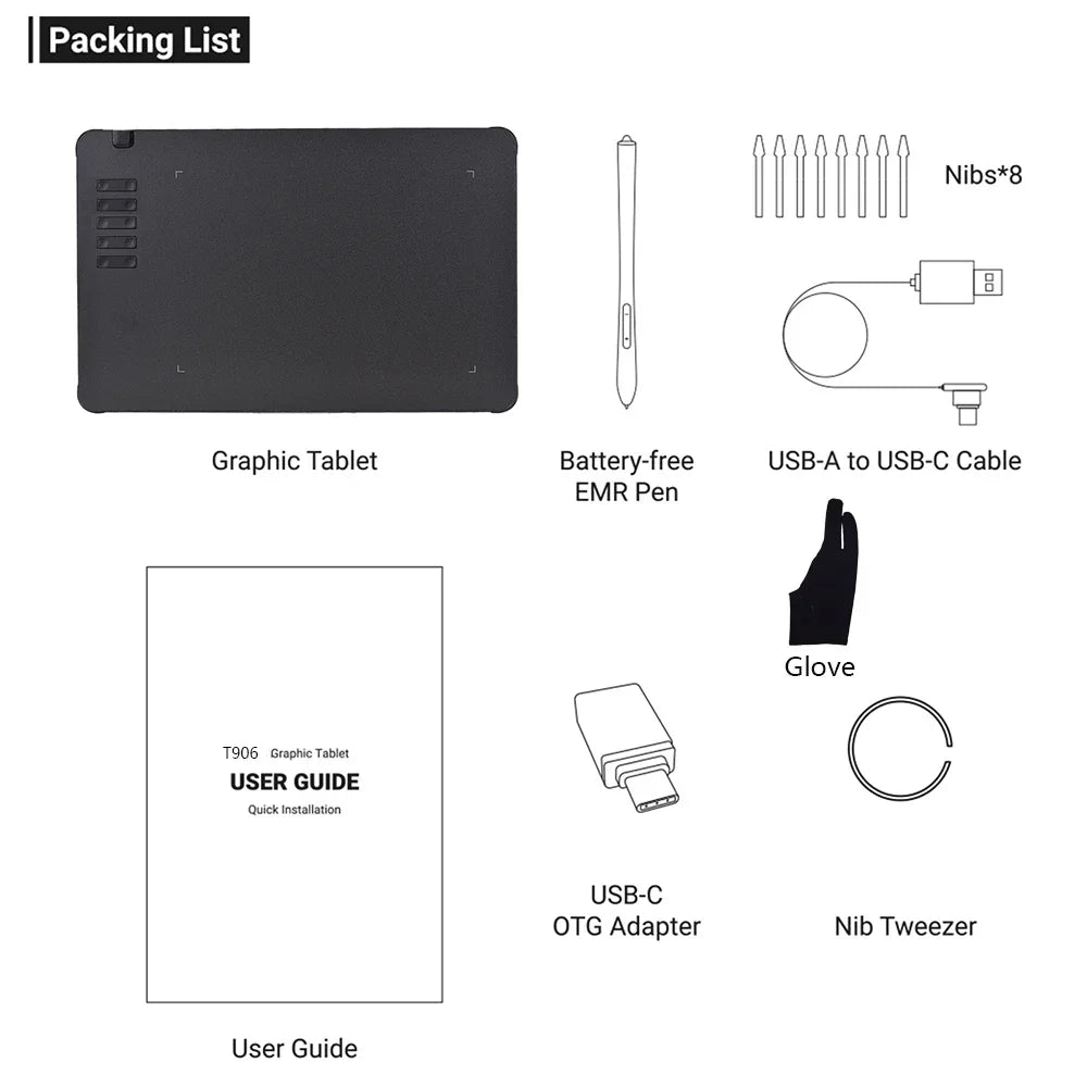 TABLIKE Graphics Tablet for Drawing, Ultra-thin Art Sketch Digital Pad with Battery-free Stylus 8 Pen Nibs 8192 Levels Pressure
