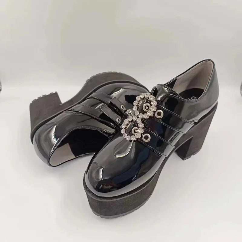 RGD4 Japanese Mine Series Round Drill Buckle JK Patent Leather Shoes Student Mass-Produced Platform High Heels Uniform Wom DP[7/
