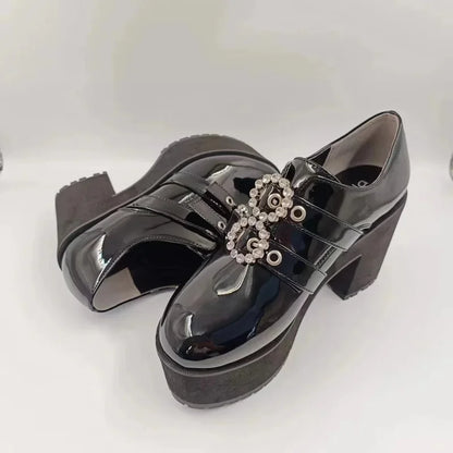 RGD4 Japanese Mine Series Round Drill Buckle JK Patent Leather Shoes Student Mass-Produced Platform High Heels Uniform Wom DP[7/