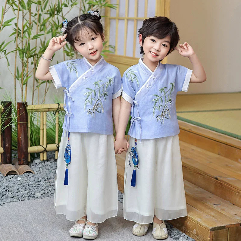 Fashion Hanfu Girl Suit Tang Costume Summer Chinese Style Boy Set Children's Sets Casual Kids Clothes Performance Baby Outfit
