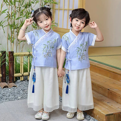 Fashion Hanfu Girl Suit Tang Costume Summer Chinese Style Boy Set Children's Sets Casual Kids Clothes Performance Baby Outfit