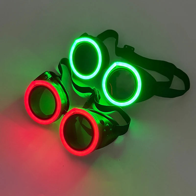 New arrive Round Shape LED Luminous Glasses with Dark Lens Rezz Style Neon Glow Goggles Glow in The Dark Night Club Party Props