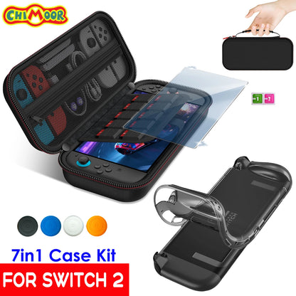 Carrying Case Kit For Switch 2 (2025), Travel Case Hard Shell Box for NS2 Game Console with Screen Film, TPU Case, Joystick Caps
