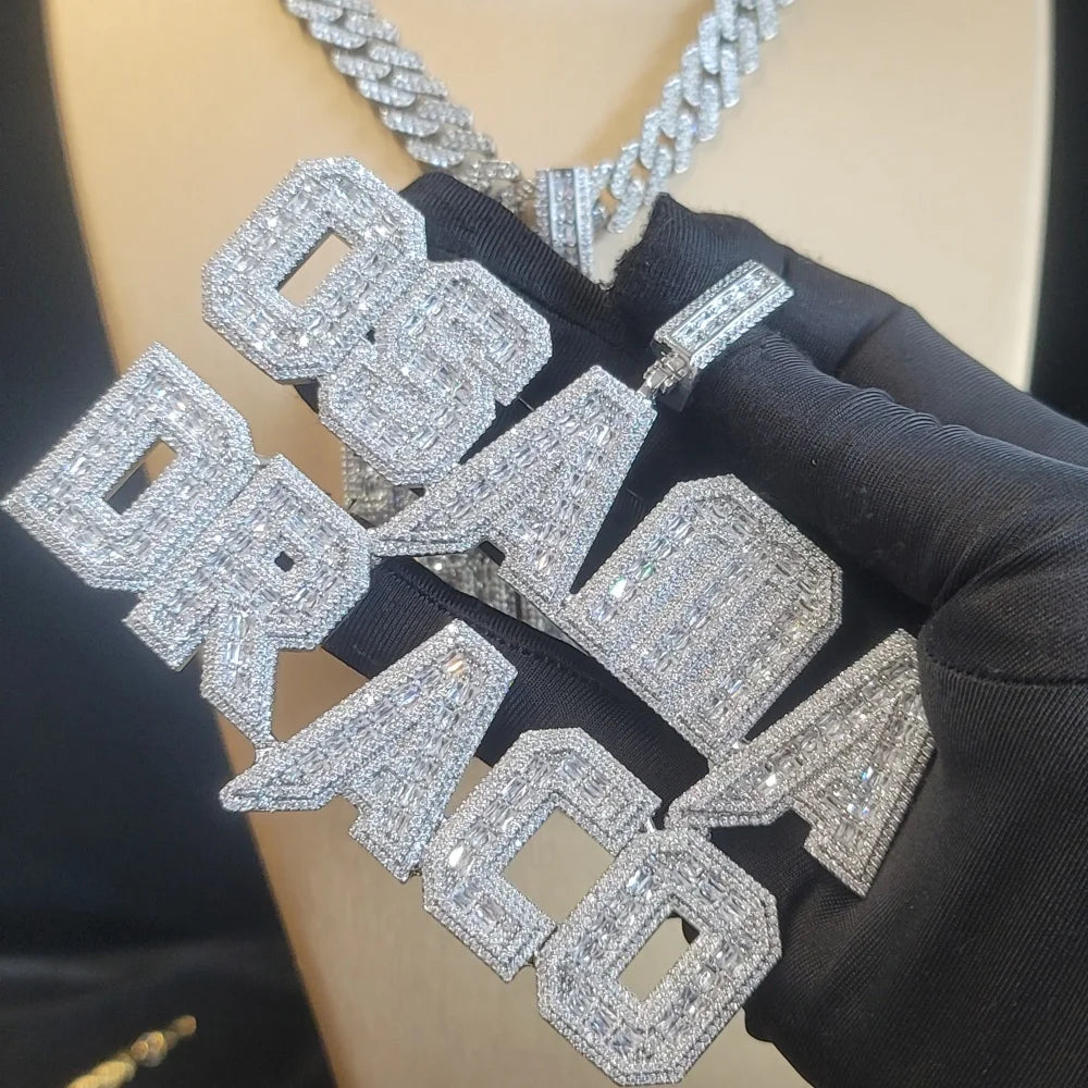 Customized Iced Out Square Name Pendant Personalized Any Letter Number Necklace Cuban Chain Icy Two Rows Hip Hop Jewelry Gifts