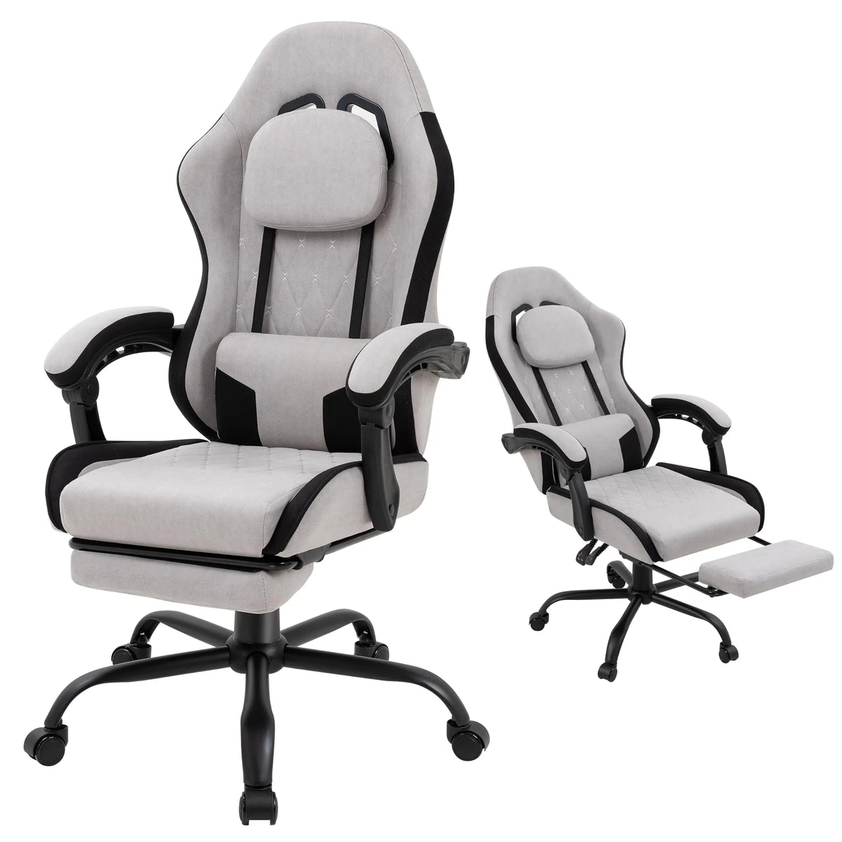 （Local US Inventory）Fabric Gaming Chair for Adults with Footrest and ket Spring Cushion Ergonomic Reclining Computer Chair Grey