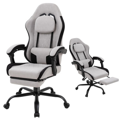 （Local US Inventory）Fabric Gaming Chair for Adults with Footrest and ket Spring Cushion Ergonomic Reclining Computer Chair Grey