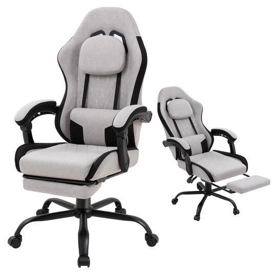（Local US Inventory）Fabric Gaming Chair for Adults with Footrest and ket Spring Cushion Ergonomic Reclining Computer Chair Grey