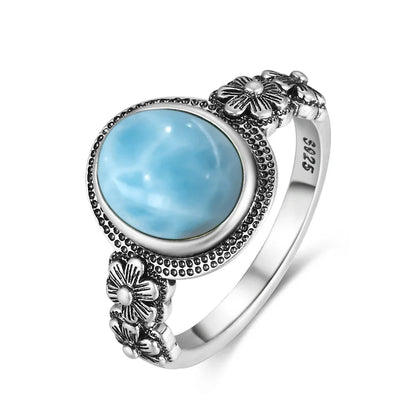 Original Certified 925 Silver Rings Larimar Natural Blue Stone 8*10MM oval shape twist Rings Fine Jewelry Gifts for Women Men