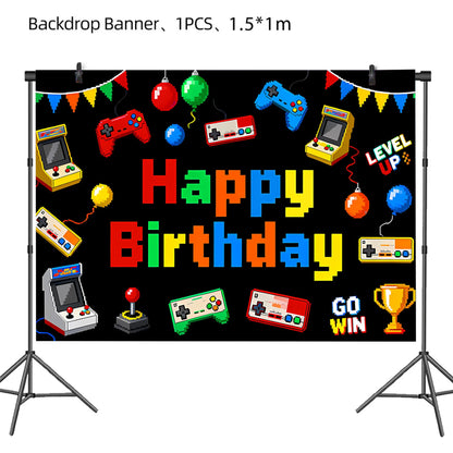 Gamepad Boy Birthday Party Decorations Paper Cup Plate Napkin Tablecloth Banner Caketopper Balloons For Baby Shower Supplies