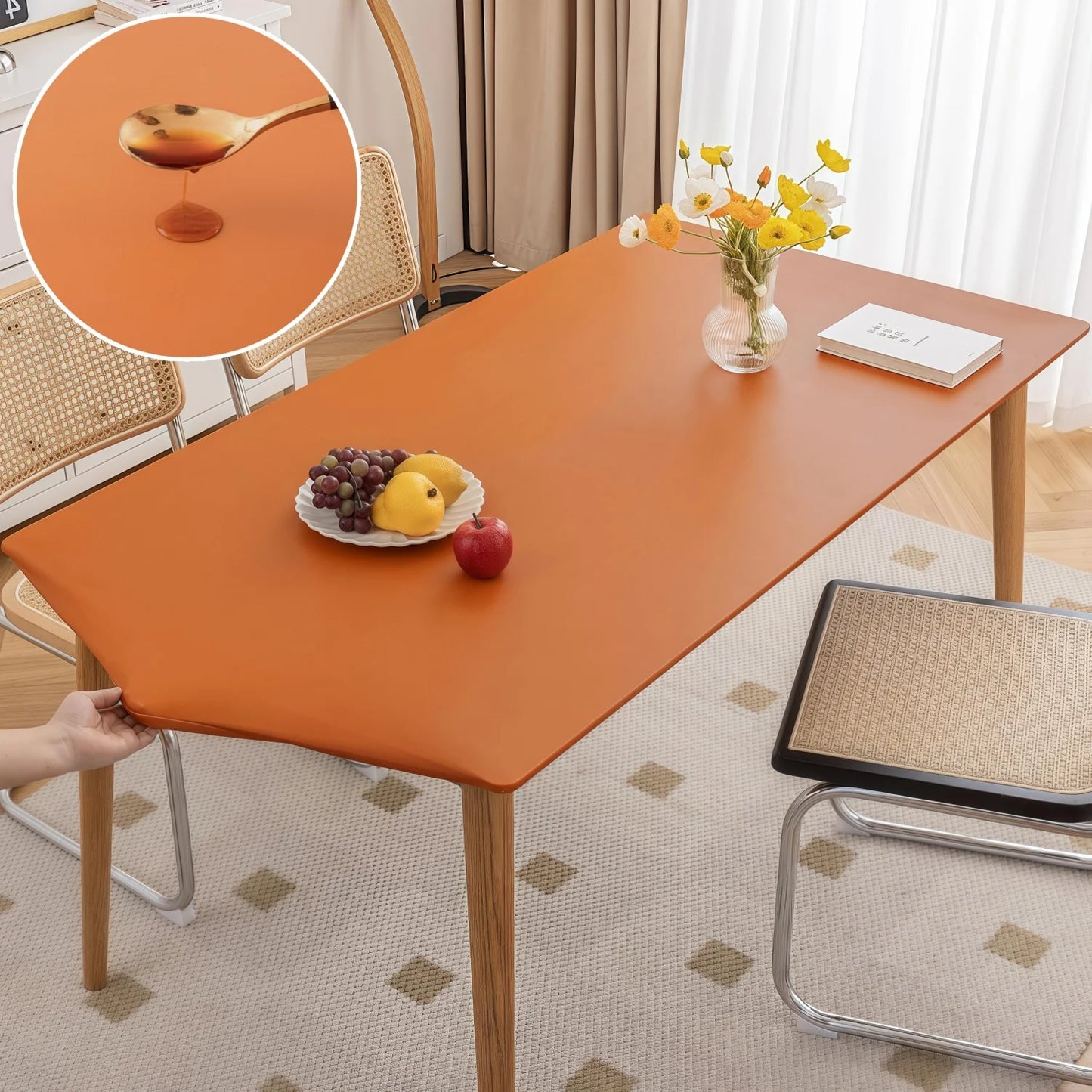 Waterproof Table Cloth Picnic Elastic PU Leather Fitted Edged Table Cloth Stretch Square/Rectangle Table Cover Wipe-Clean