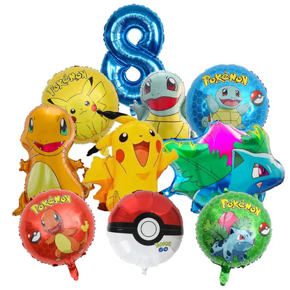 10pcs Cartoon Pokemon Pikachu Themed Aluminum Foil Balloons - Ideal for Charmander Squirtle Bulbasaur Birthday Party Supplies!
