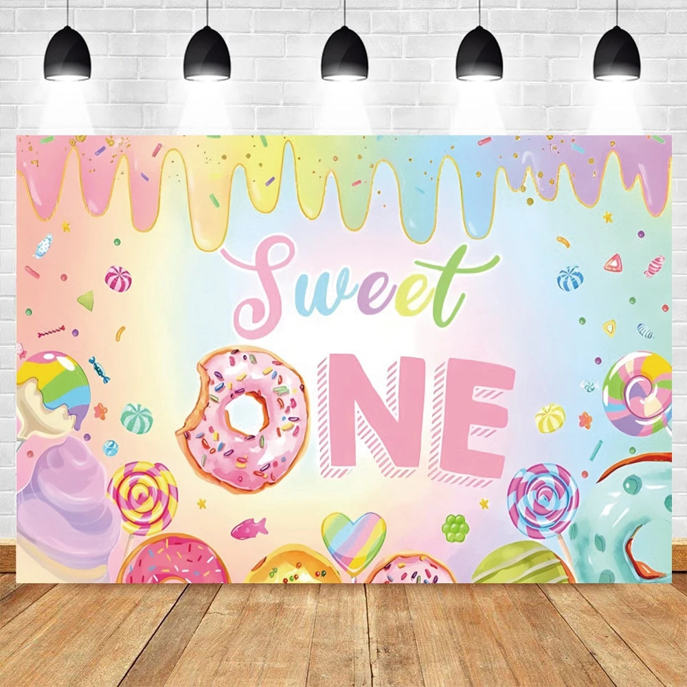 Candy Bar Baby Shower Birthday Backdrop Ice Cream Car Donuts Lollipop Party Photo Background Cake Table Decor Photography Props