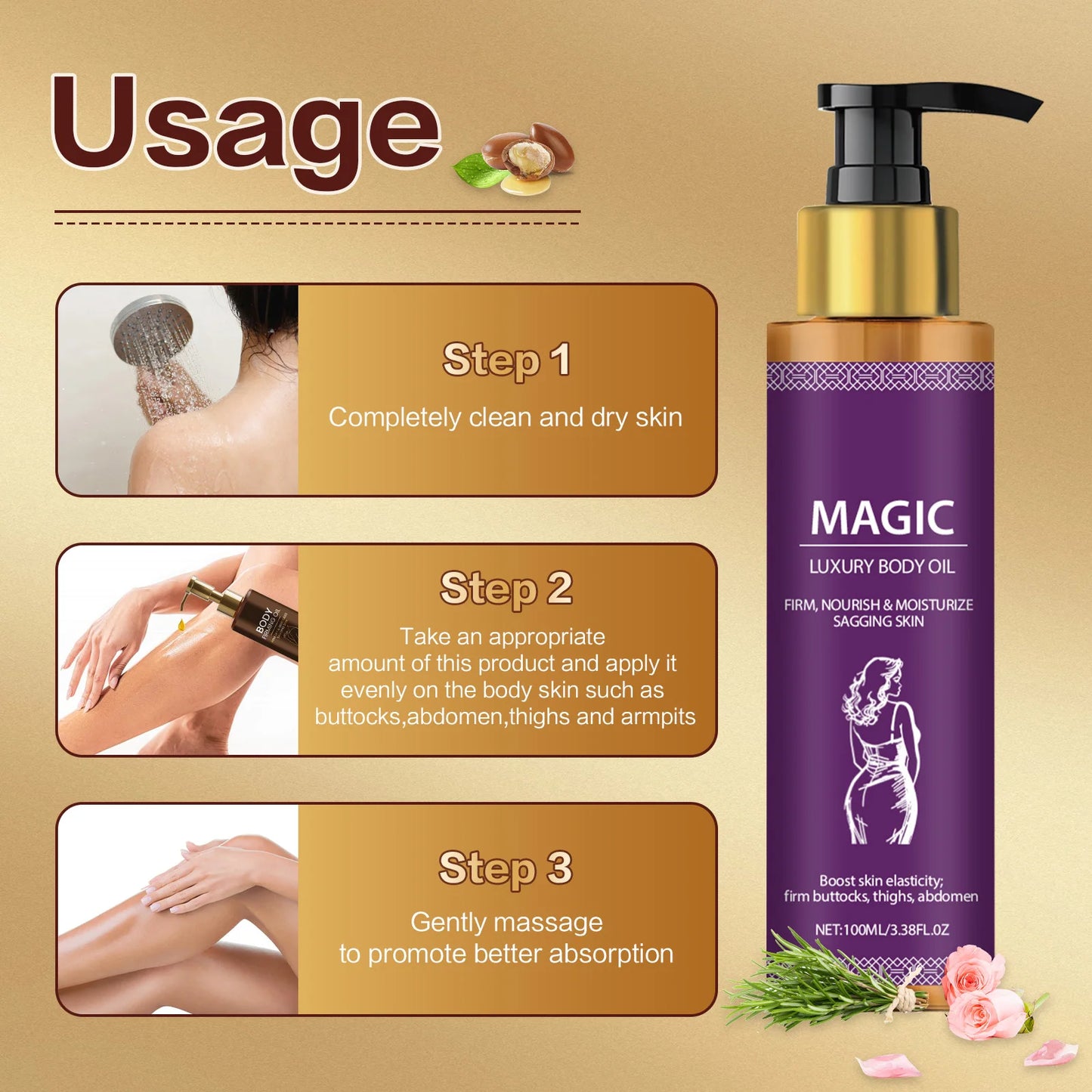 Body Oil Tightening Body Lightening Improve Dry Brightening Nourishing Lifting Firming Smooth Anti Cellulite Massage Skin Care