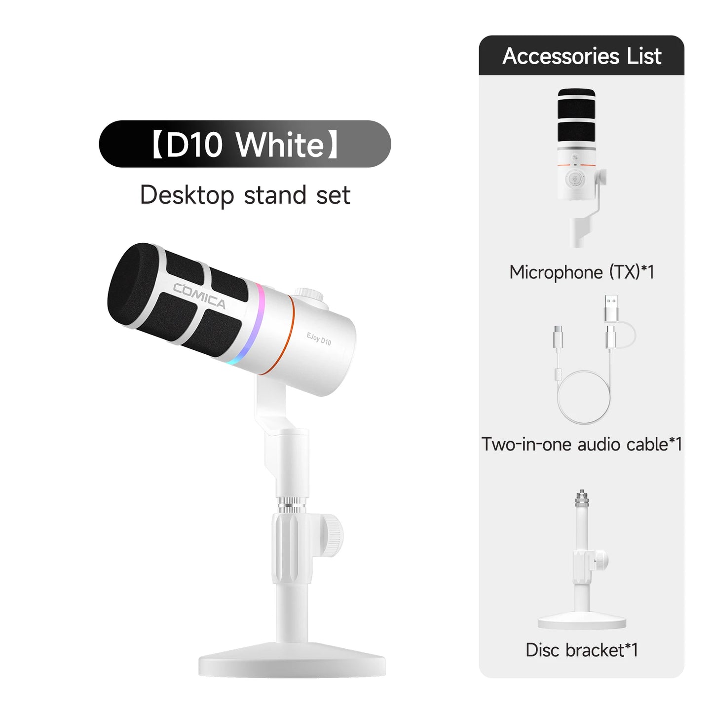COMICA D10/D10 PRO RGB Cardioid USB/XLR Dynamic Desktop Gaming Mic Wired/Wireless Microphone for Streaming Interview Podcast
