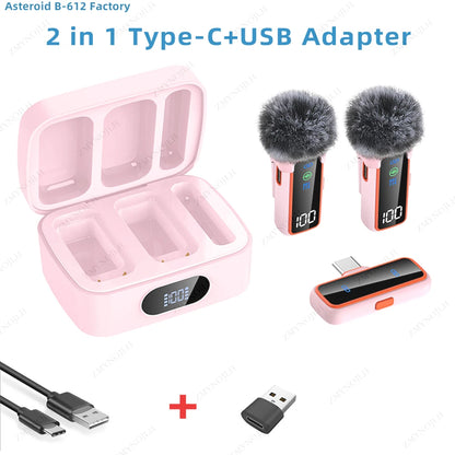 2.4G Wireless Lavalier Microphone Voice Changer AI Noise Cancelling Dual LED Display Charging Case Deep Voice Female Voice Black