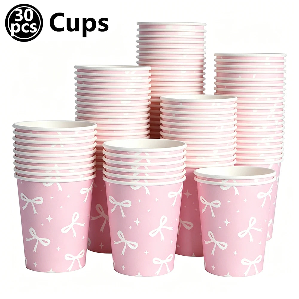 10pcs Bow Cupcake Toppers Birthday Bowknot Ribbons Coquette Pink Bow Cake Decors Bridal Baby Girls Wedding Party Supplies