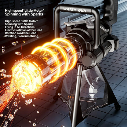 Gatling Rotating Electric Water Gun with Light-Up High Speed Continuous Shooting Powerful Water Blaster Summer Outdoor Beach Toy