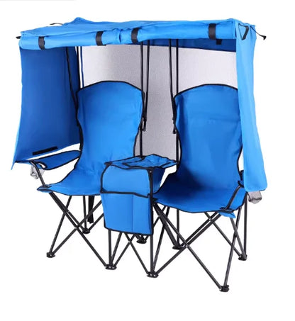 Double-seater moon chair with umbrella and small partition, outdoor folding chair, suitable for fishing and camping