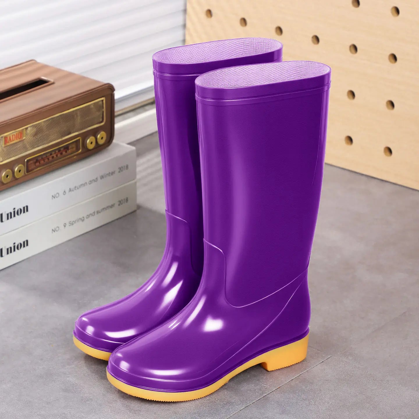 Comemore Rainboots Women High Long Boots Non-slip Waterproof Shoes 2023 New Rain Boots Fashion Print Women's Mid Calf Galoshes