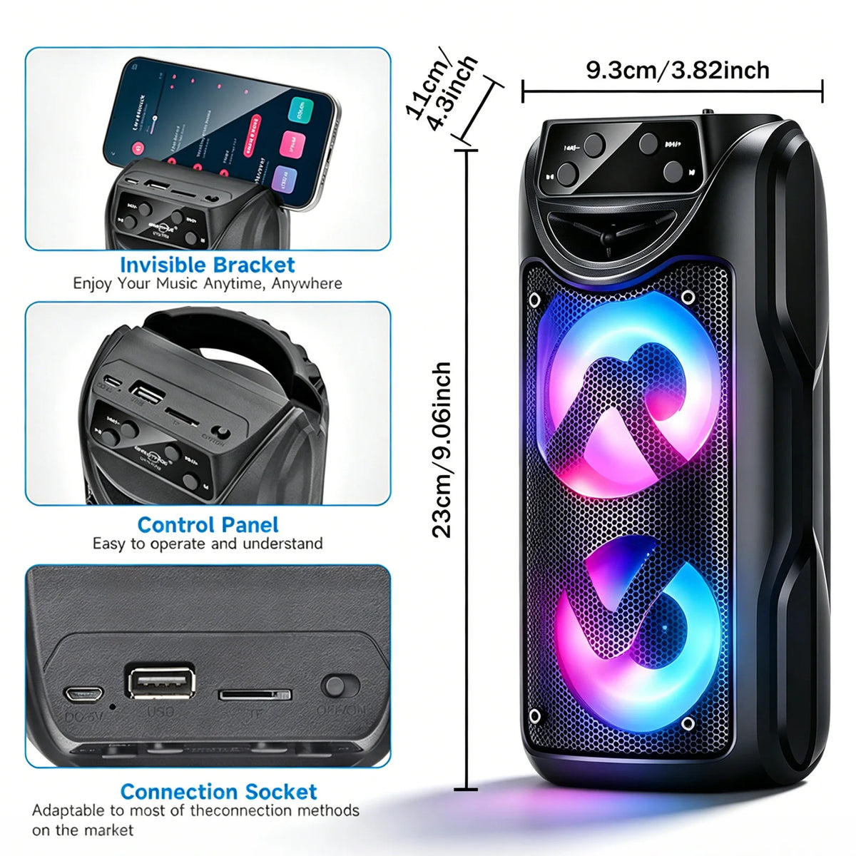 Portable Bluetooth Wireless Speaker, Dual Subwoofers for Powerful Deep Bass, TWS Stereo, Support BT/FM/USB/AUX/TF Card & Mic Input, Loud Volume Speaker for Home Party, Holiday Gathering, Ideal Christmas Gift