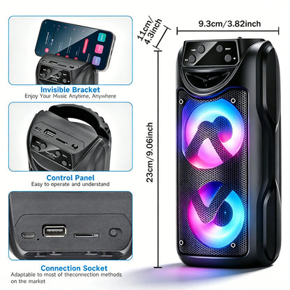 Portable Bluetooth Wireless Speaker, Dual Subwoofers for Powerful Deep Bass, TWS Stereo, Support BT/FM/USB/AUX/TF Card & Mic Input, Loud Volume Speaker for Home Party, Holiday Gathering, Ideal Christmas Gift