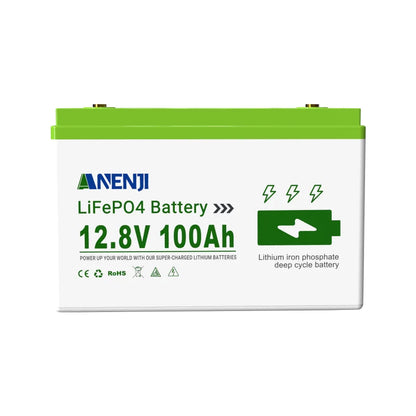ANENJI 24V 12V 100Ah LiFePO4 Solar Battery Lithium Battery Pack Built-in BMS Grade A Cells 6000+ Cycle For Home Energy Storage