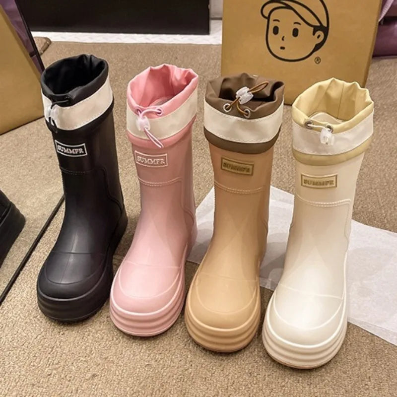 Women's Rain Boots Fashion Mid-calf Rubber Boots Outdoor Waterproof Garden Work Shoes Women's Rubber Galoshes Botas Lluvia Mujer