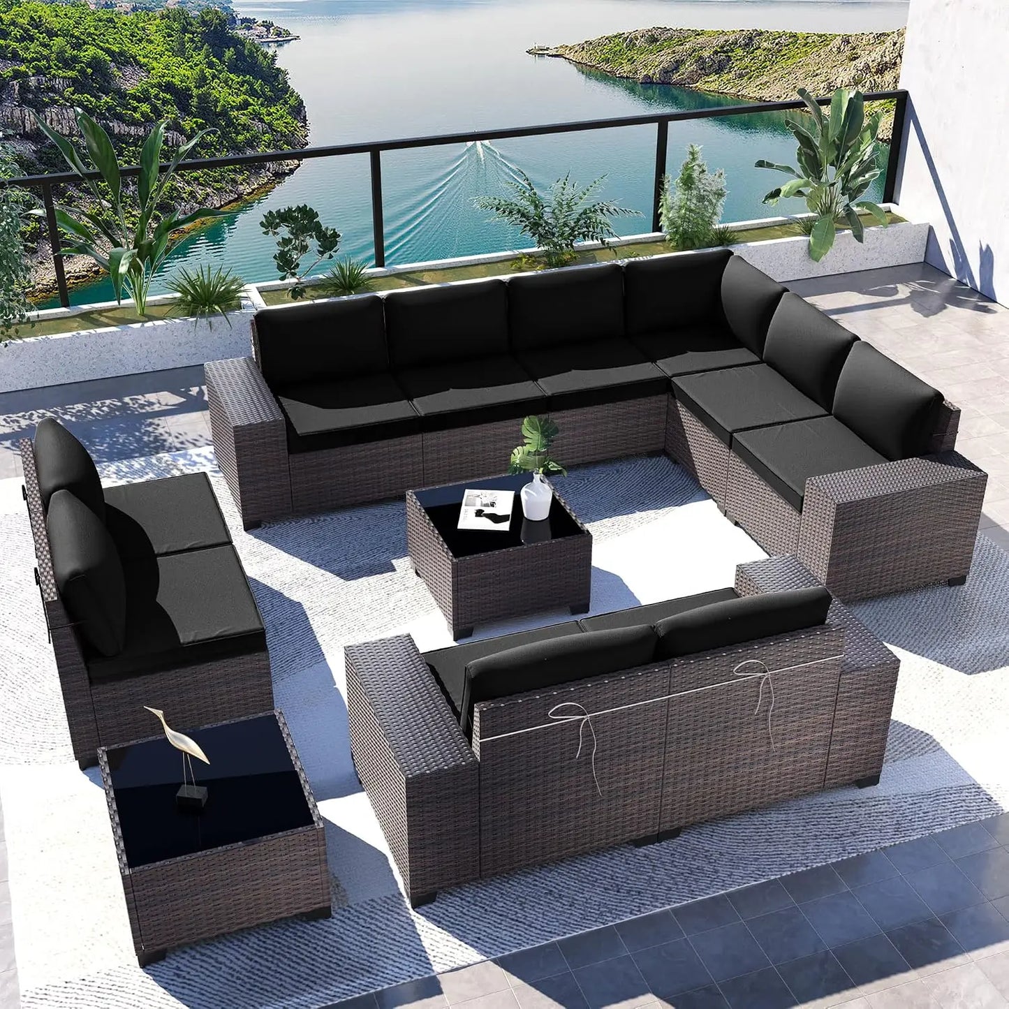 12 Piece Patio Furniture Set, Outdoor Wicker Sectional Sofa, Customized