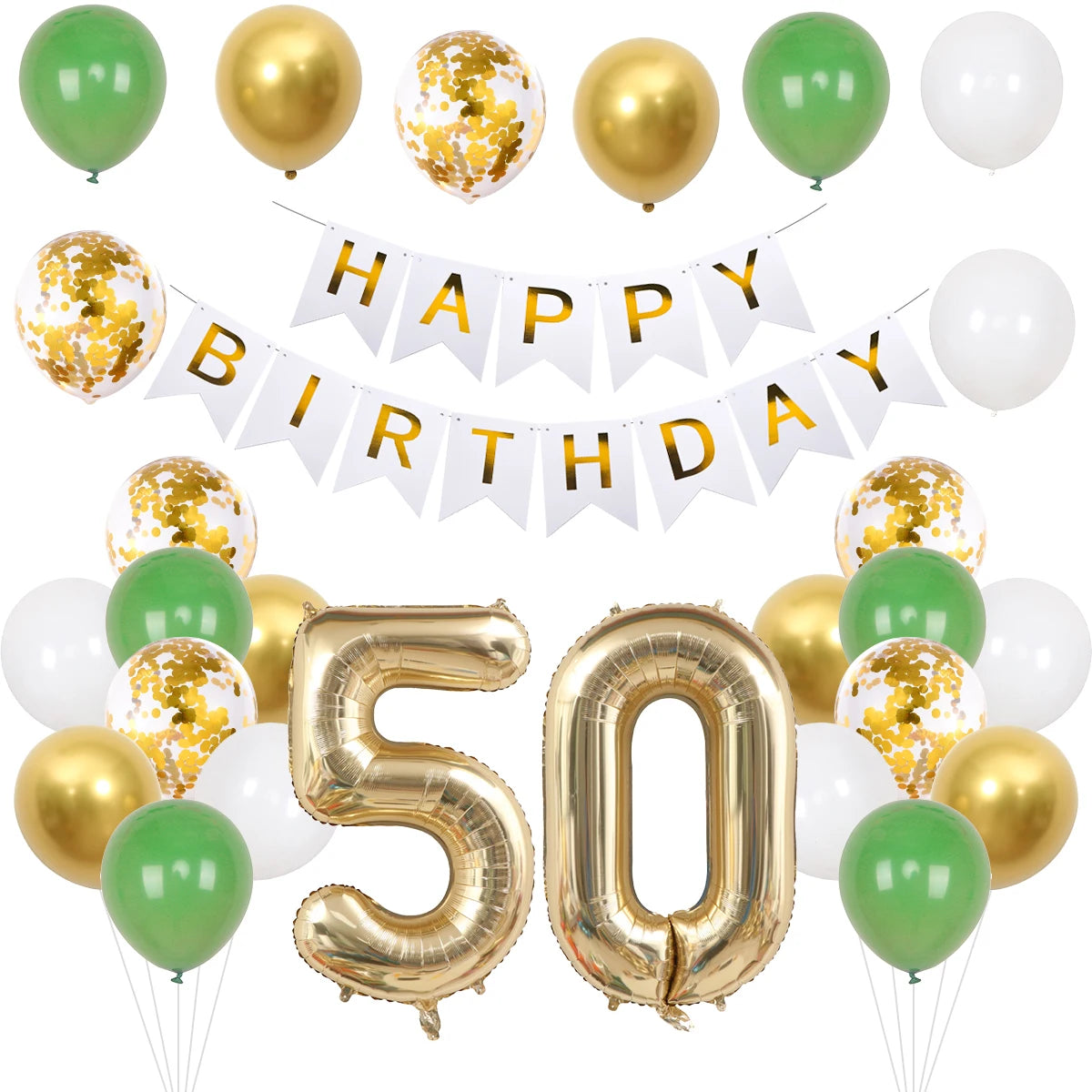 21/30/40/50/60/70th Birthday Green Gold Balloons Set Birthday Banner Party Background Decoration Adults 40inch Number Foil Ball