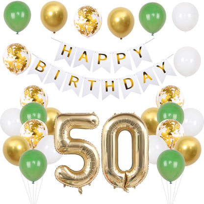 21/30/40/50/60/70th Birthday Green Gold Balloons Set Birthday Banner Party Background Decoration Adults 40inch Number Foil Ball