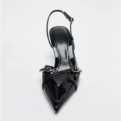 Sexy wine-red high-heeled shoes. Summer fashion pointed-toe elegant cross-strap stiletto sandals. Big size women's shoes