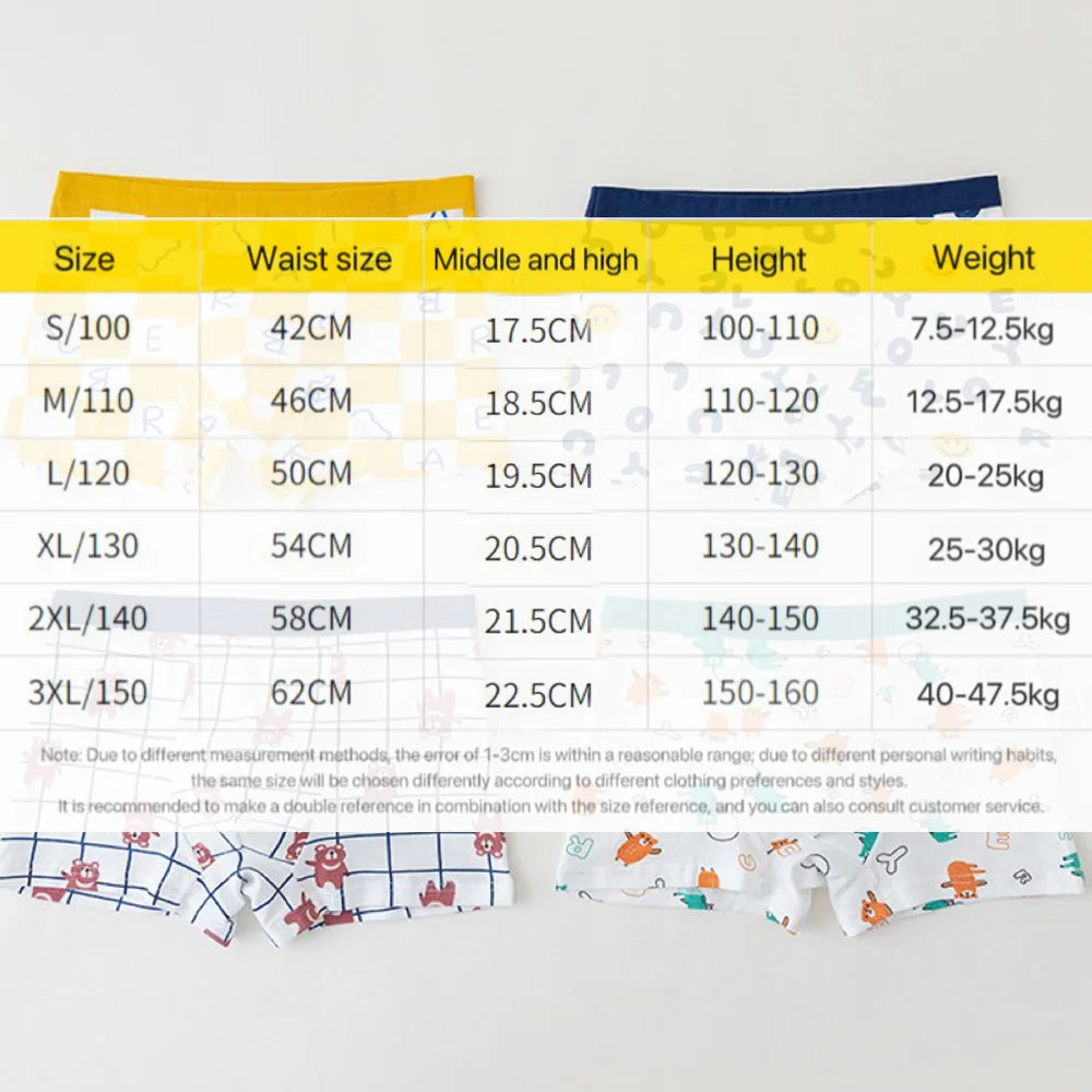 4PCS Children Panties Boy Cotton Boxer Breathable Kid Soft Comfortable Elastic Underpants Multipack Cute Cartoon Print Underwear