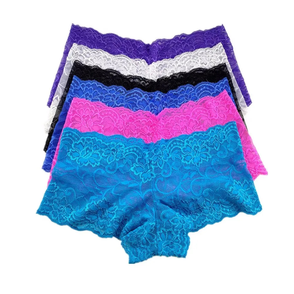3pcs M-XXL Female Boxers Underwear Silk Boyshorts Women Transparent Panties Shorts Ladies Perspective Lingerie