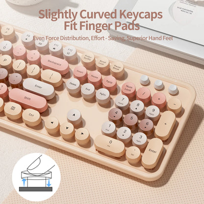 MOFii Sweet Wireless Keyboard Mouse Combo, Milk Tea Gradient Retro Round Keyboard, Silent for Women, US QWERTY