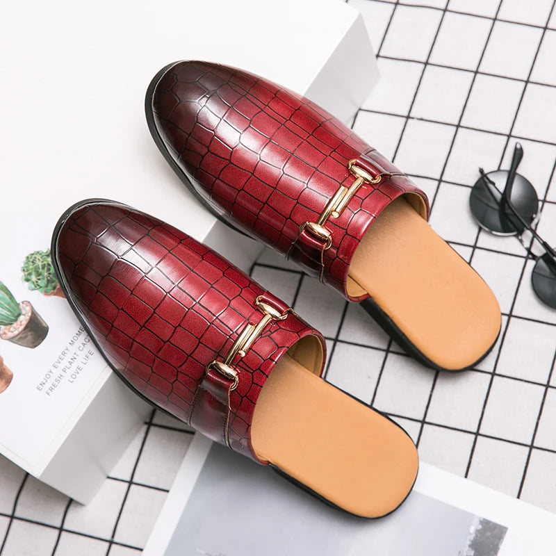 Men's Black Half Shoes For Men Leather Loafers Shoes Man Mules Casual Shoes Male Footwear Fashion Social Mocassins Summer 2023
